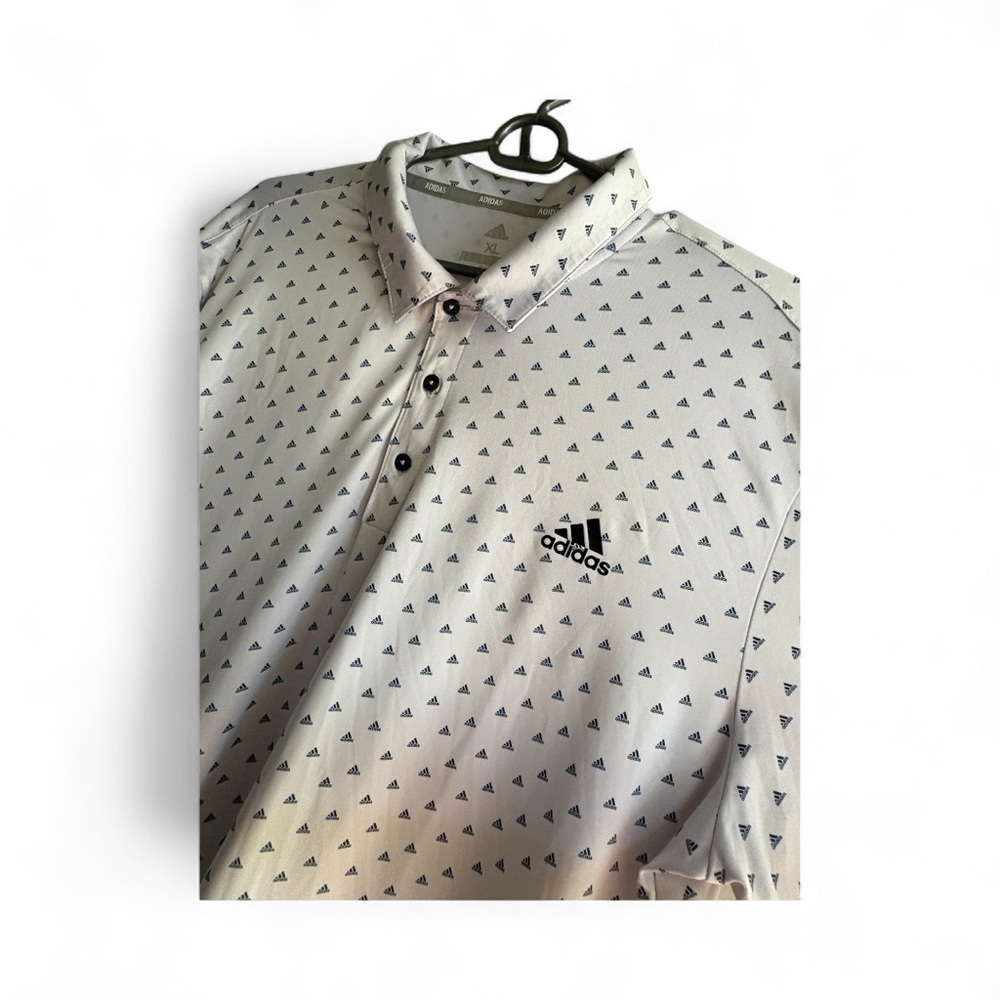 Adidas Polo Shirt Men's Size XL White Golf All Over Print Short Sleeve
